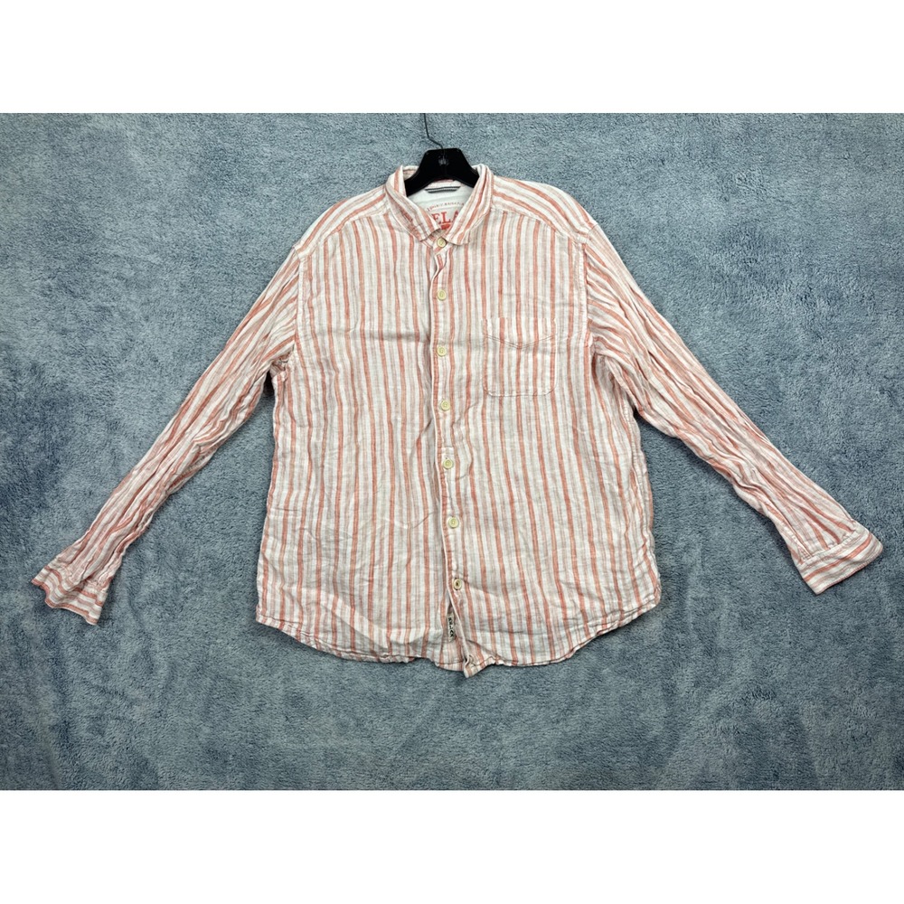 Tommy Bahama Mens L Coral Striped 100% Linen Relax Button Down Shirt Long Sleeve